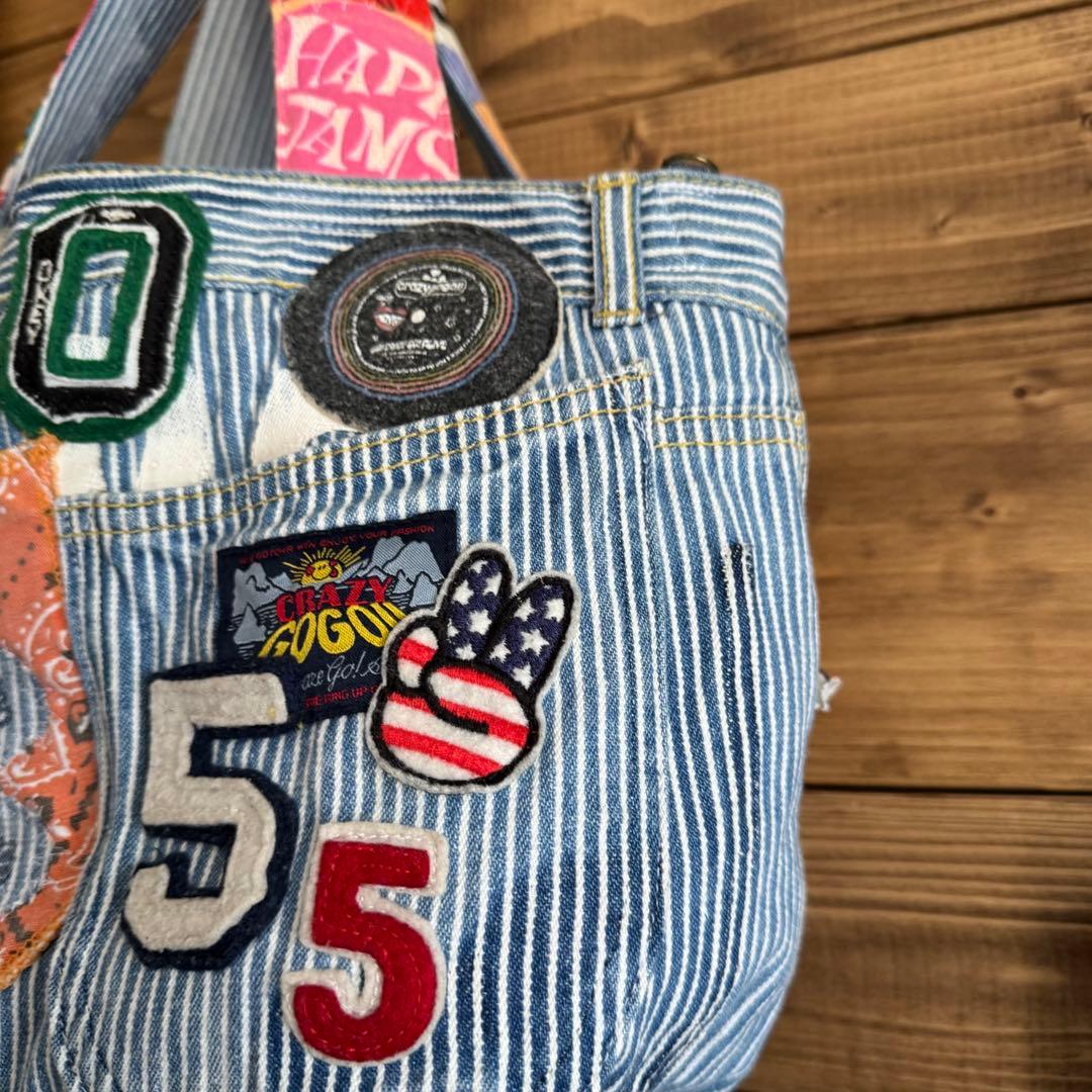 ハンドメイド デニムリメイク バッグ ヒッコリー 2way 60