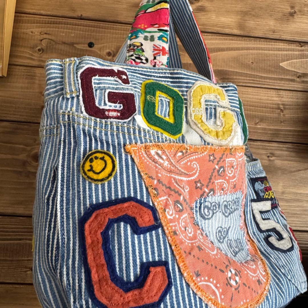 ハンドメイド デニムリメイク バッグ ヒッコリー 2way 60