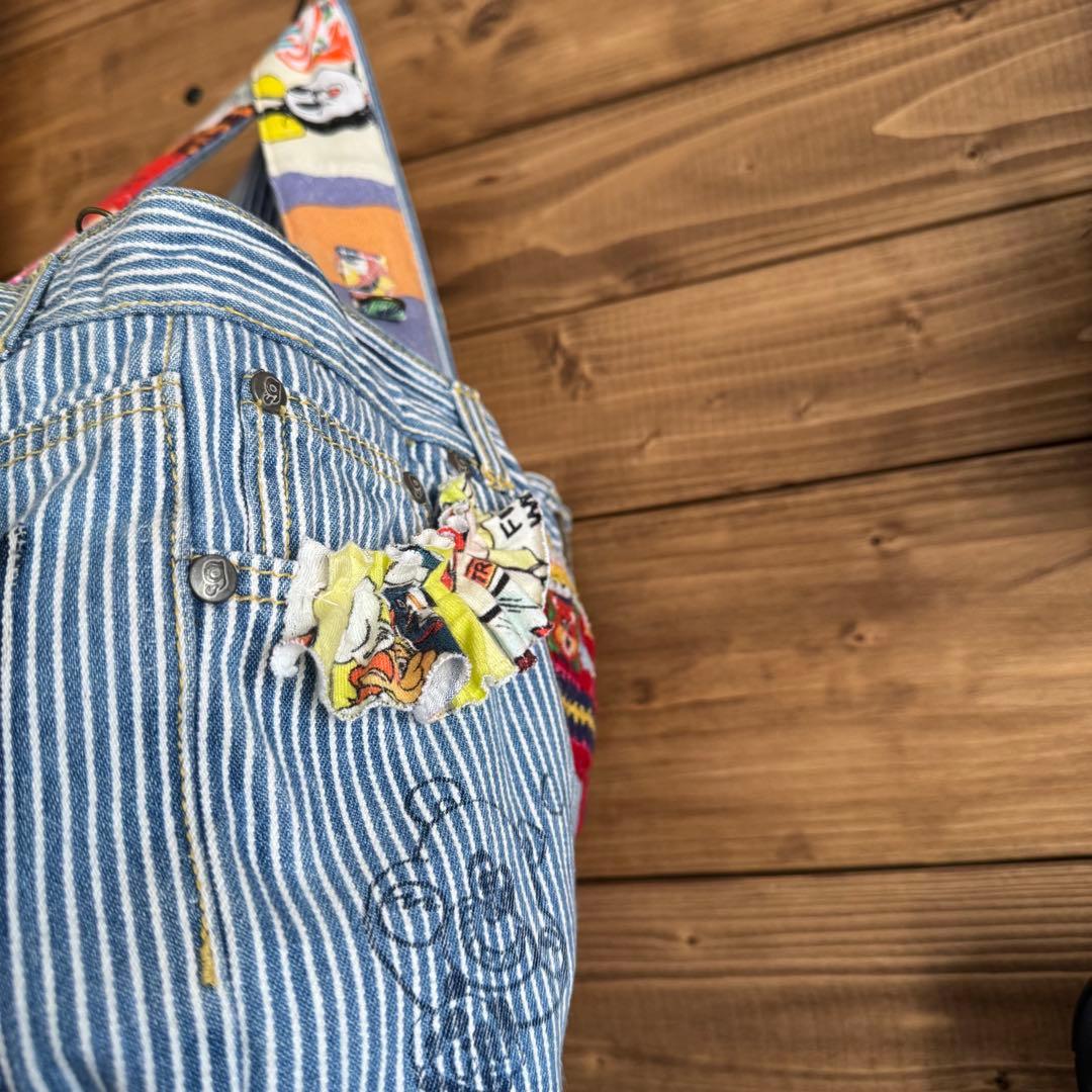 ハンドメイド デニムリメイク バッグ ヒッコリー 2way 60