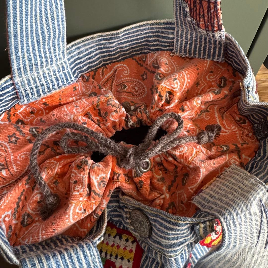 ハンドメイド デニムリメイク バッグ ヒッコリー 2way 60