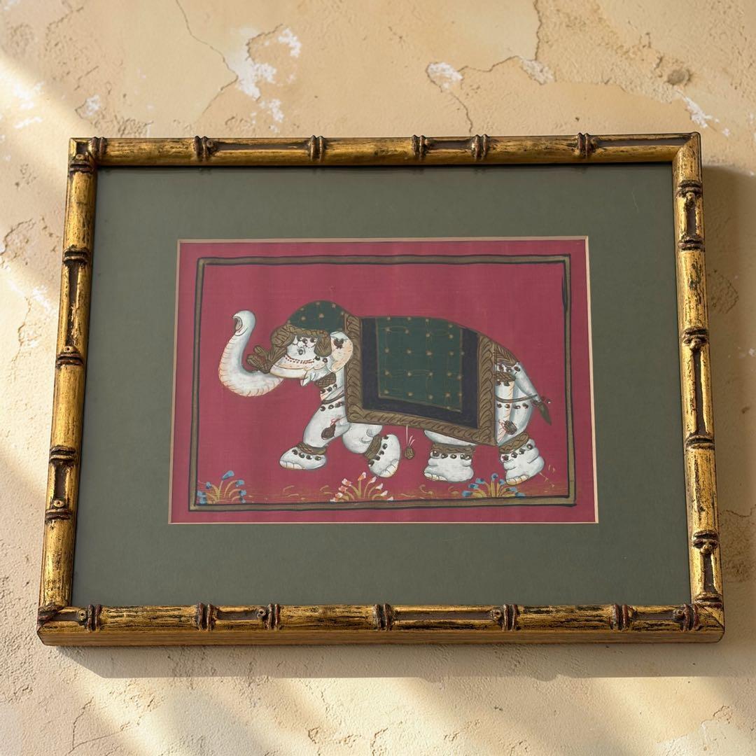 ＜額装済み＞ビンテージ・インドの伝統的像の細密画アート・２点セット