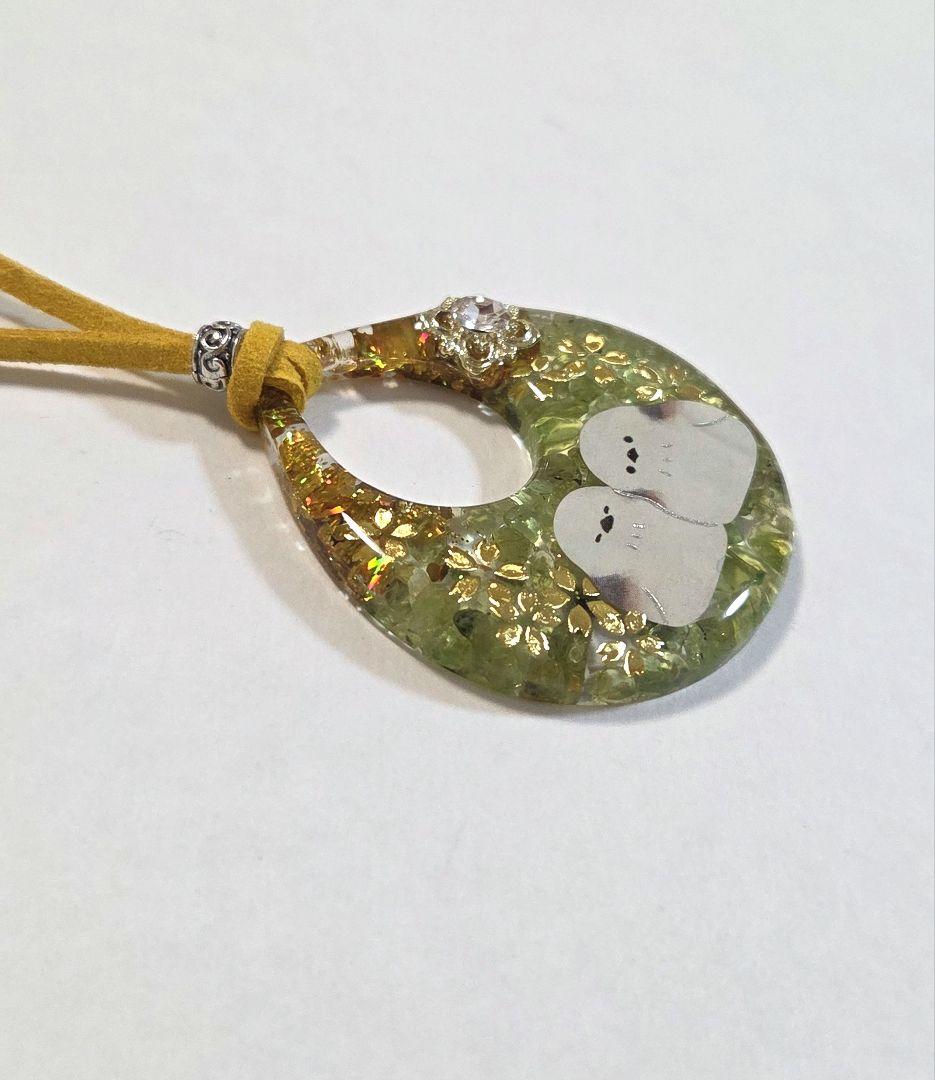 シマエナガペリドットレジンネックレス✨　レジンシマエナガペンダント　鳥