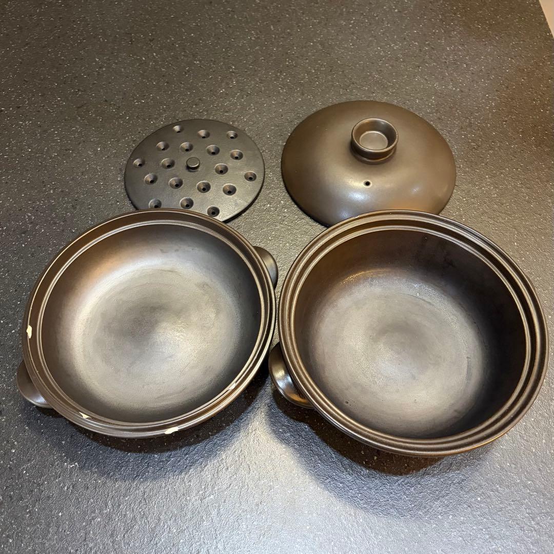 磁性鍋　両手鍋Lサイズ　４点セット（深鍋、浅鍋、ふた、スノコ） 調理器具　電磁波