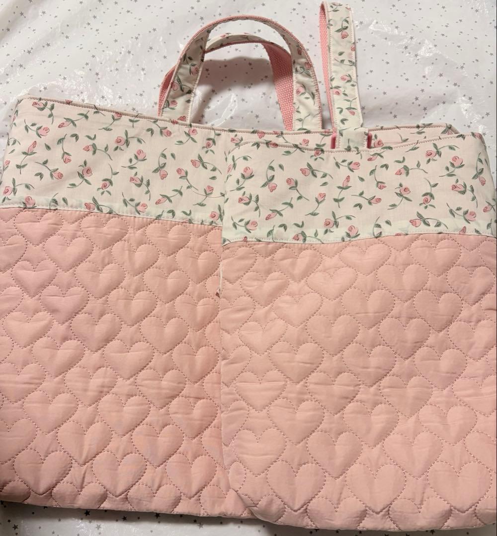 フローティングフローラ×ハートキルトレッスンバッグ上履き入れ体操服袋ハンドメイド