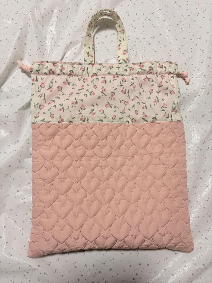 フローティングフローラ×ハートキルトレッスンバッグ上履き入れ体操服袋ハンドメイド