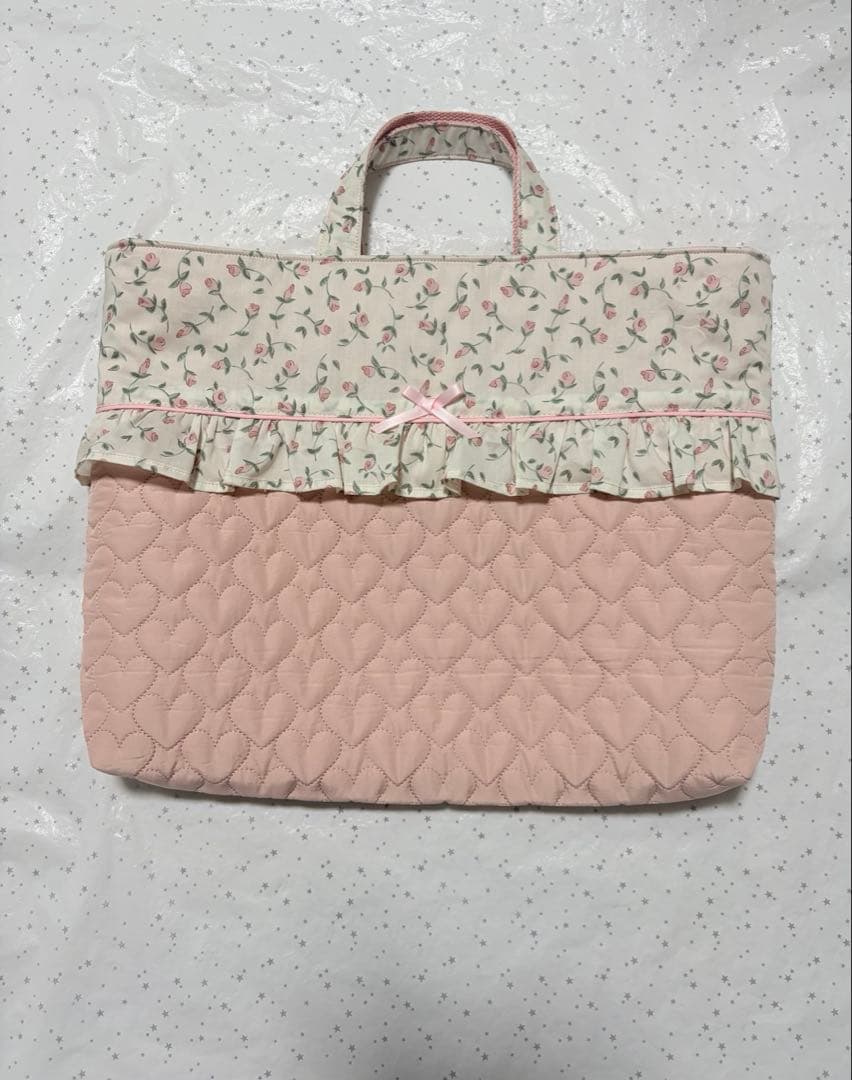 フローティングフローラ×ハートキルトレッスンバッグ上履き入れ体操服袋ハンドメイド