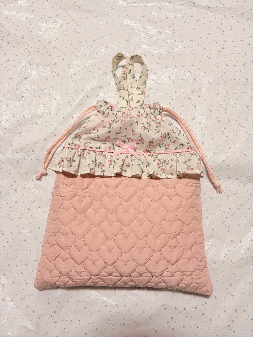 フローティングフローラ×ハートキルトレッスンバッグ上履き入れ体操服袋ハンドメイド