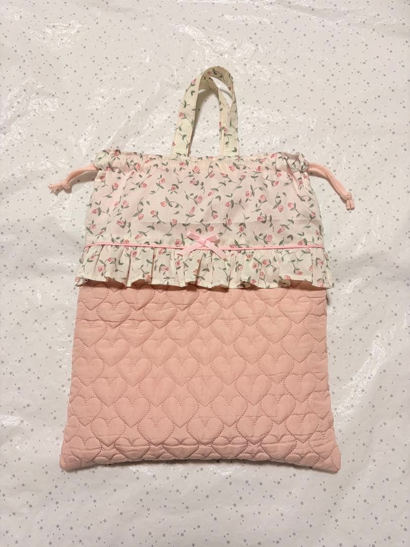 フローティングフローラ×ハートキルトレッスンバッグ上履き入れ体操服袋ハンドメイド