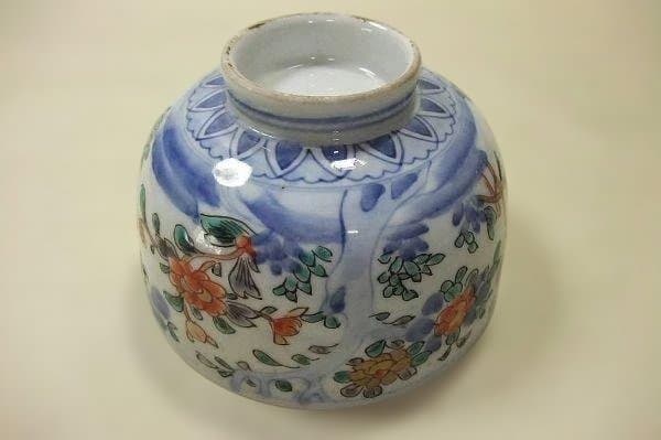 古い伊万里 花鳥文 蝶 錦絵 蓋付 蒸茶碗 13客 明治二十五年 染付 骨董