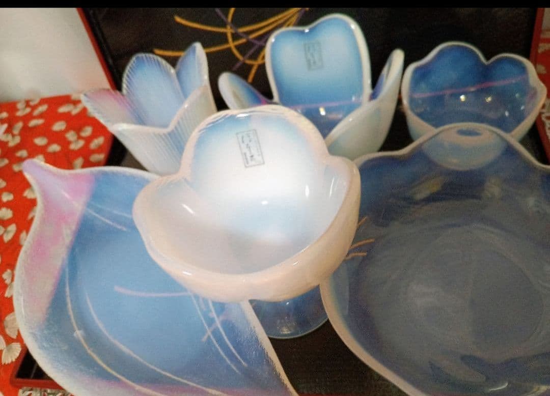 カメイガラス　ほたる花　皿　高台小鉢　6種類×2　新品