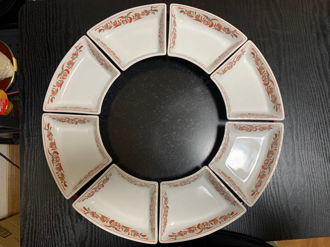 有田焼　林斎　万暦赤　回転オードブル 扇子皿　手巻き寿司