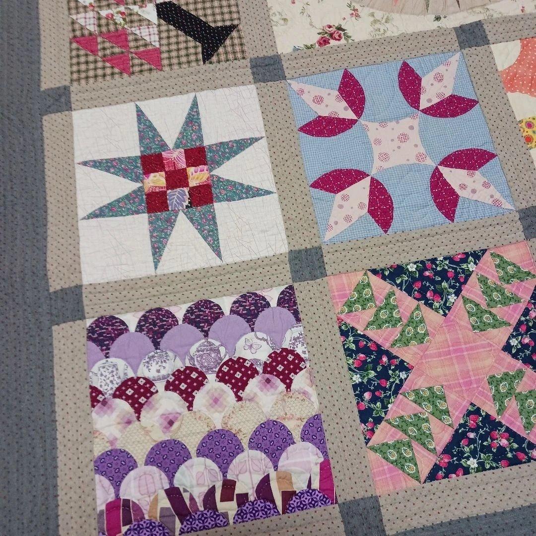 ベッドカバー パッチワークキルト ハンドメイド