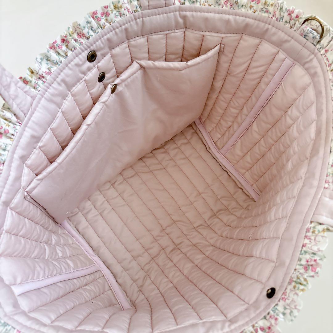 リバティ　フリルキルト特大トートバッグ　メイジー　ピンク　ハート　ヌビバッグ風