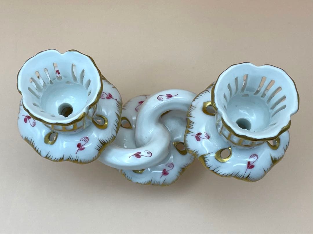 ヘレンドアポニーピンクのキャンドルホルダー