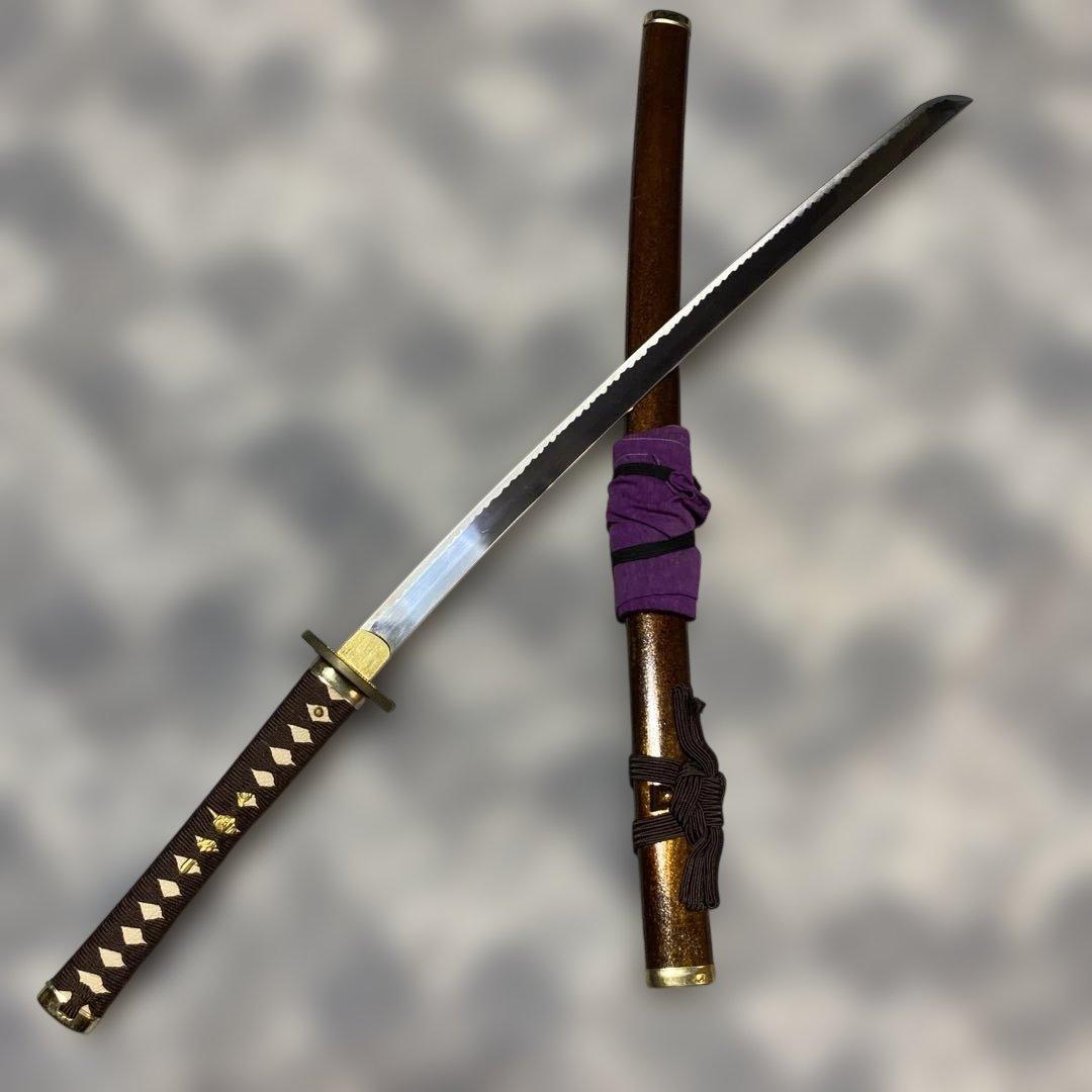 軽量模造刀(刀袋付) 茶柄 透し丸鍔 金口金尻梨地呂鞘