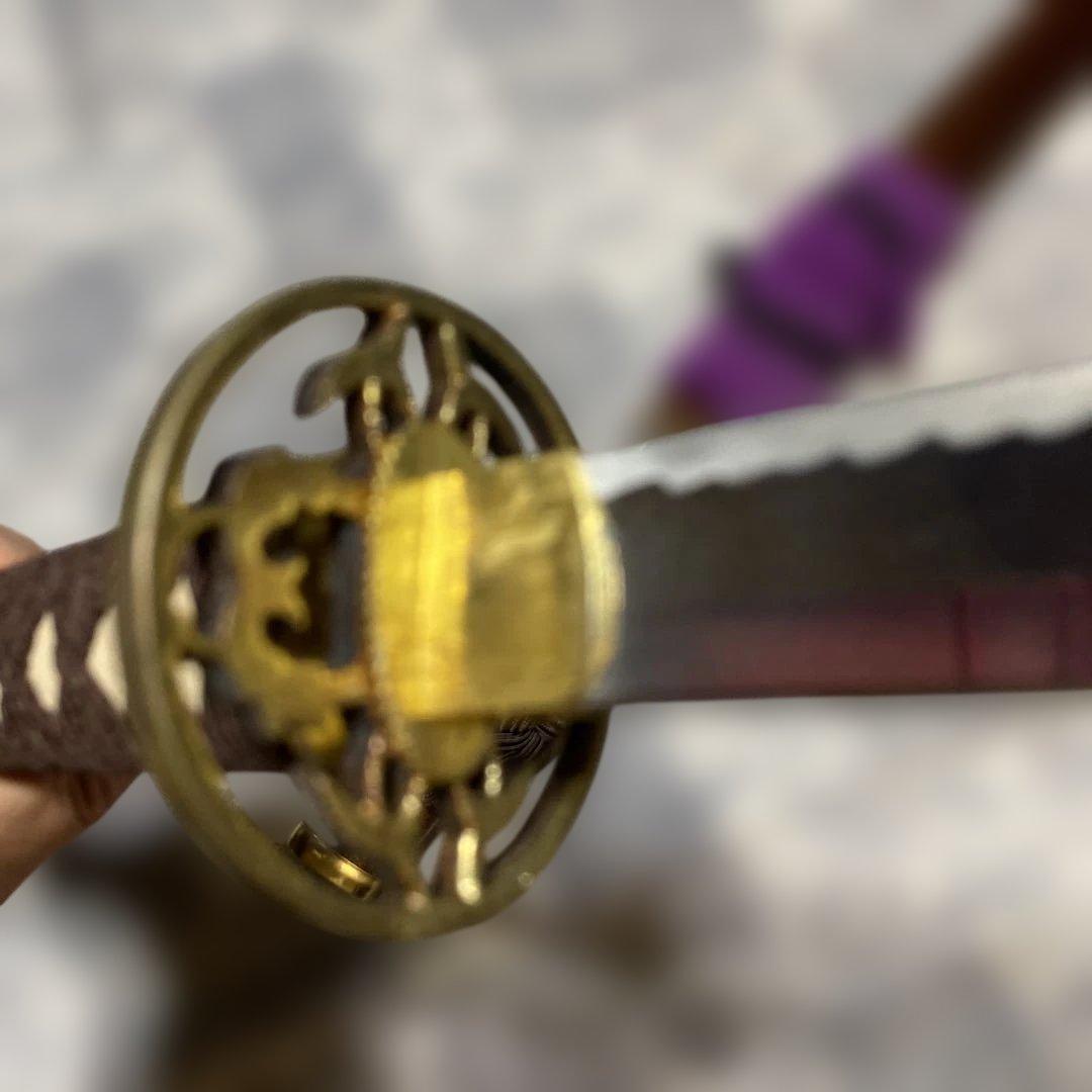 軽量模造刀(刀袋付) 茶柄 透し丸鍔 金口金尻梨地呂鞘