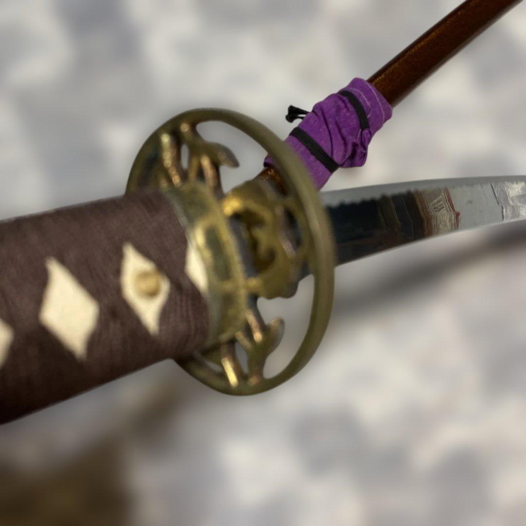 軽量模造刀(刀袋付) 茶柄 透し丸鍔 金口金尻梨地呂鞘