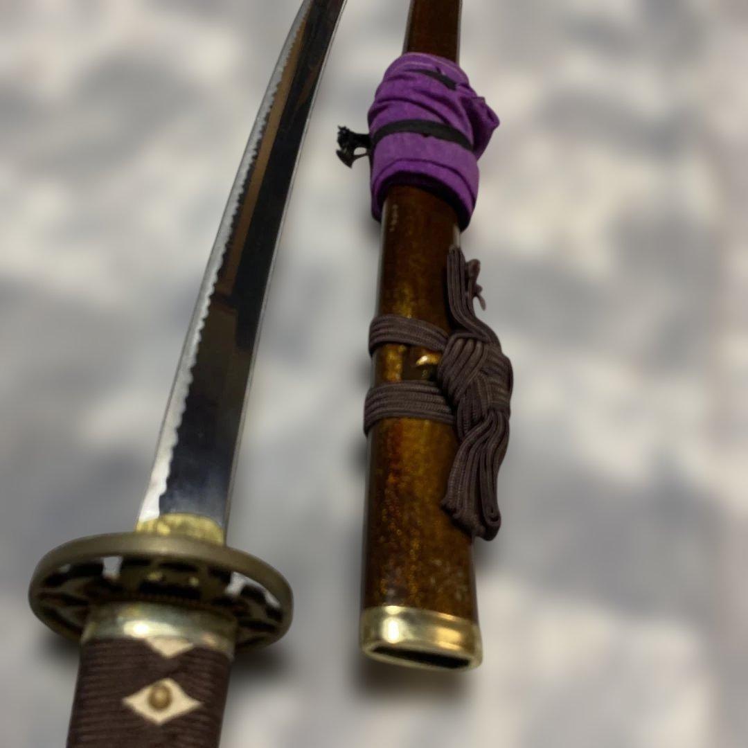 軽量模造刀(刀袋付) 茶柄 透し丸鍔 金口金尻梨地呂鞘