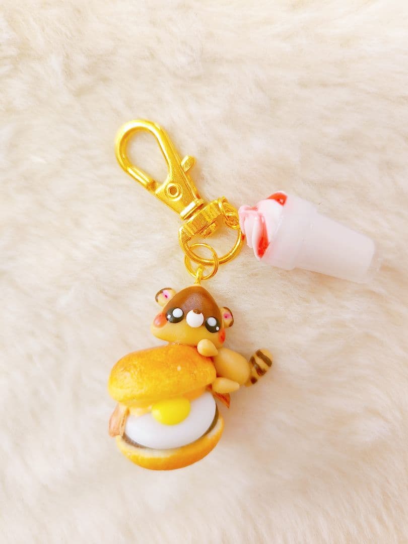 月見チーズバーガー　バンビ　フェイクフード　樹脂粘土　ミニチュアフード　チャーム