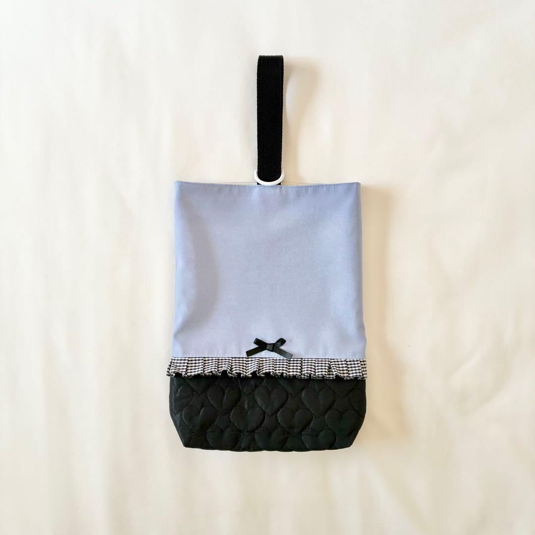 入園入学4点セット　お着替え袋M ラベンダー　ブラックハートキルティング