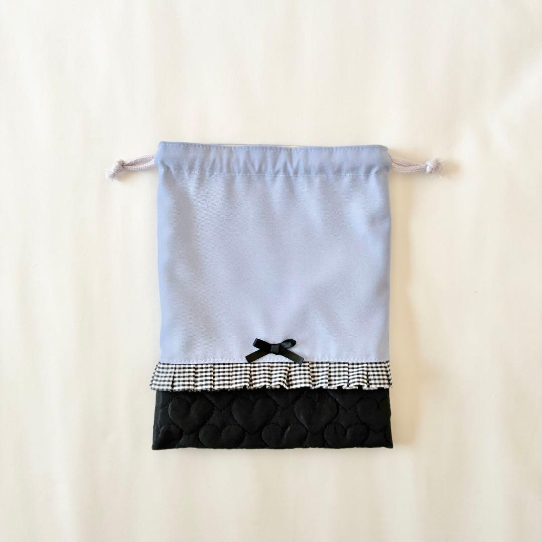 入園入学4点セット　お着替え袋M ラベンダー　ブラックハートキルティング