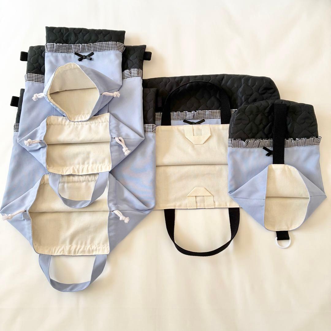 入園入学4点セット　お着替え袋M ラベンダー　ブラックハートキルティング