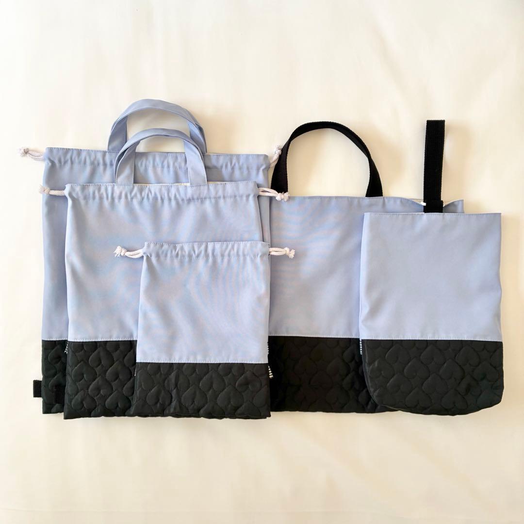 入園入学4点セット　お着替え袋M ラベンダー　ブラックハートキルティング