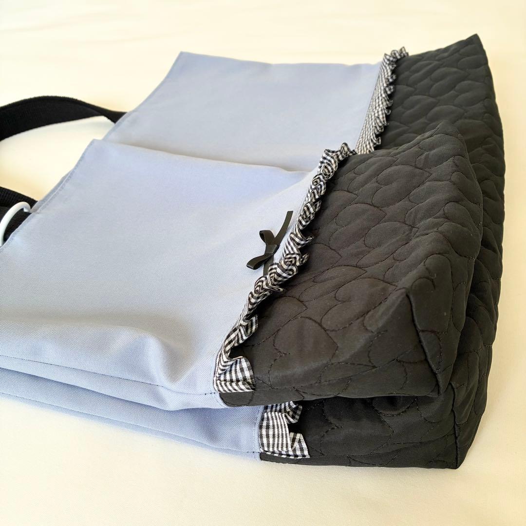 入園入学4点セット　お着替え袋M ラベンダー　ブラックハートキルティング