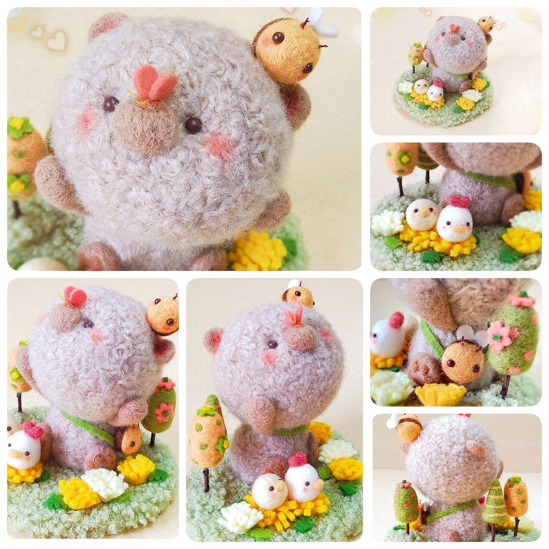 ✿羊毛フェルト✿MAKI様✿ふわふわくまさん✿ニワトリさん✿ヒヨコちゃん追加✿