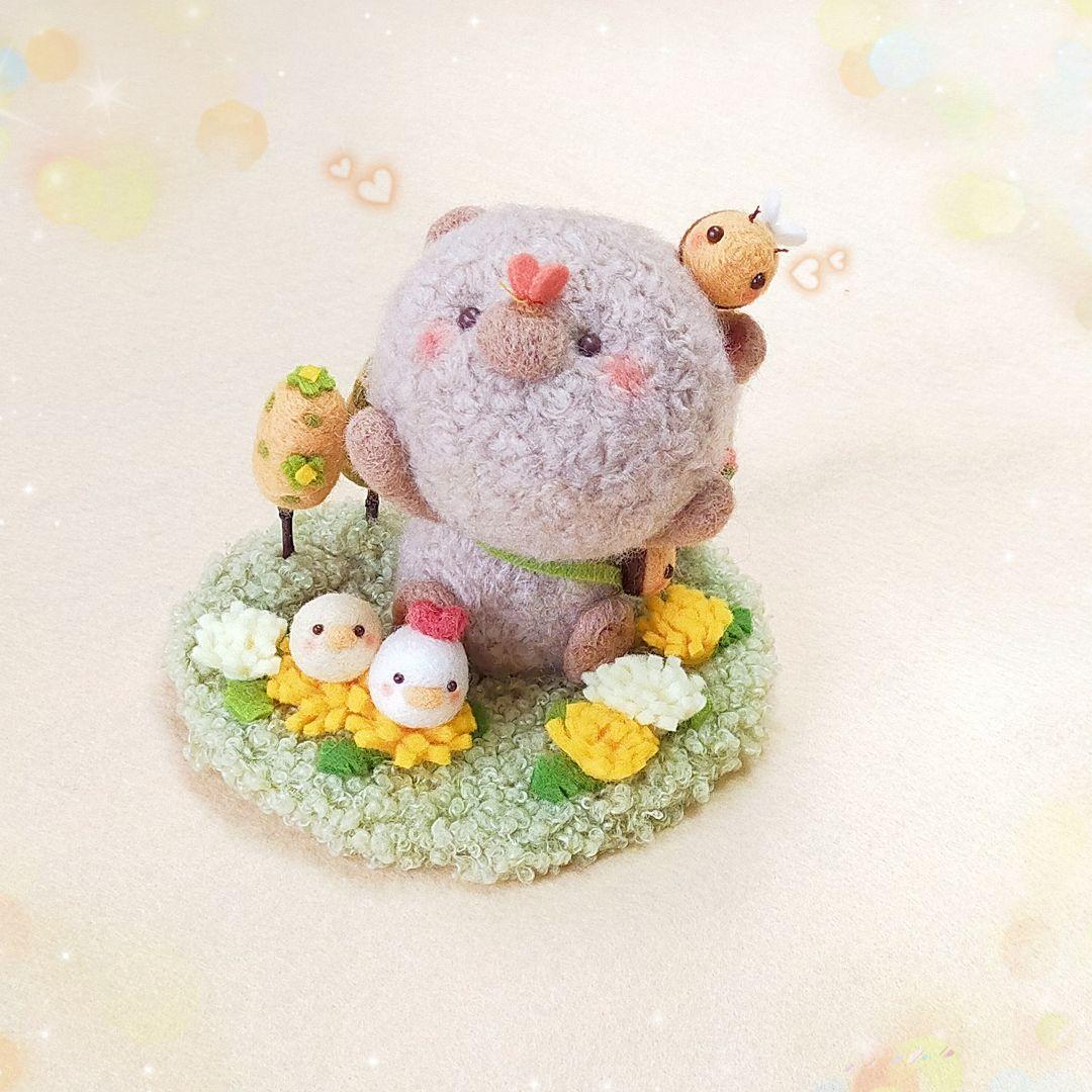 ✿羊毛フェルト✿MAKI様✿ふわふわくまさん✿ニワトリさん✿ヒヨコちゃん追加✿