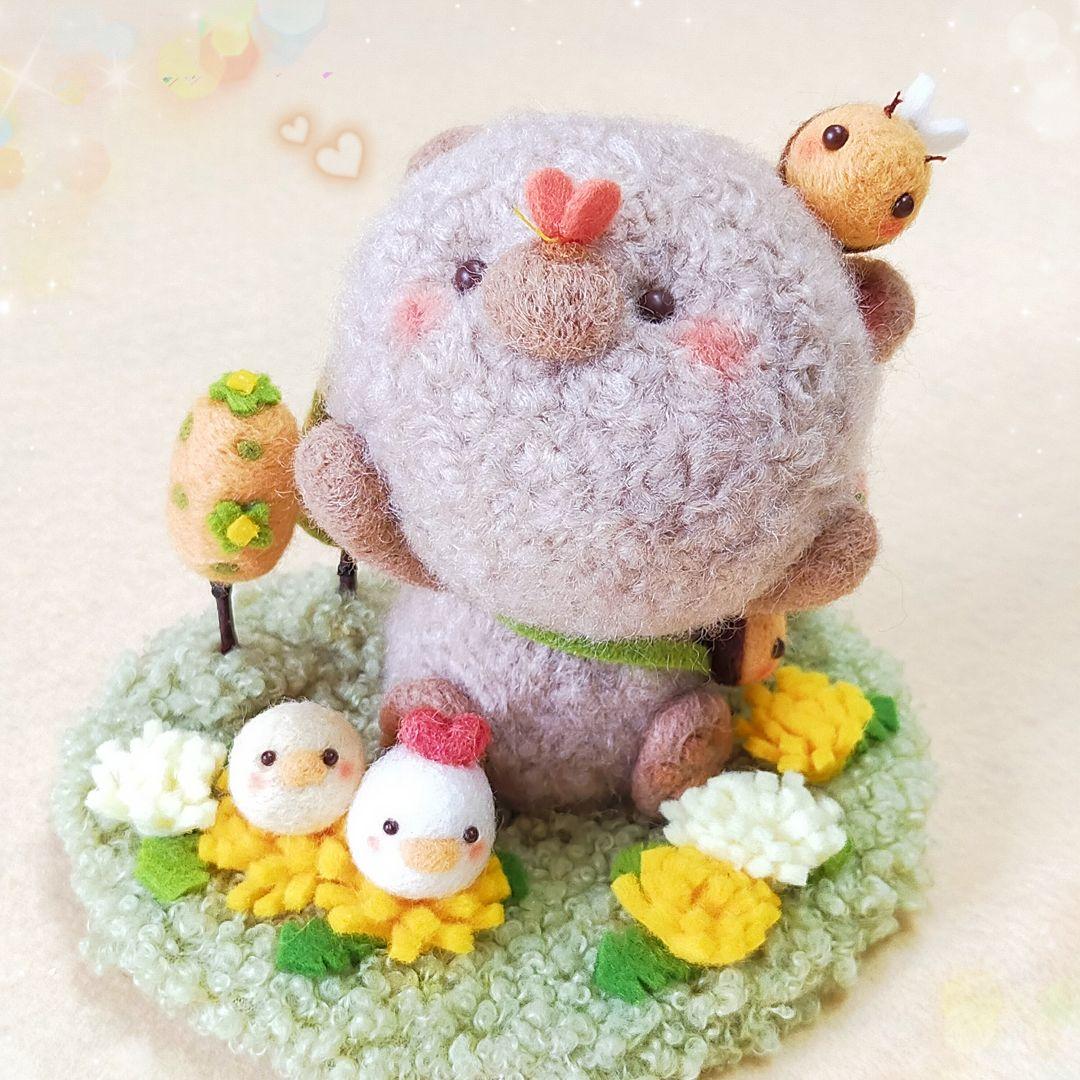 ✿羊毛フェルト✿MAKI様✿ふわふわくまさん✿ニワトリさん✿ヒヨコちゃん追加✿