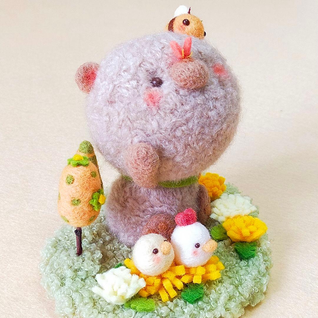 ✿羊毛フェルト✿MAKI様✿ふわふわくまさん✿ニワトリさん✿ヒヨコちゃん追加✿