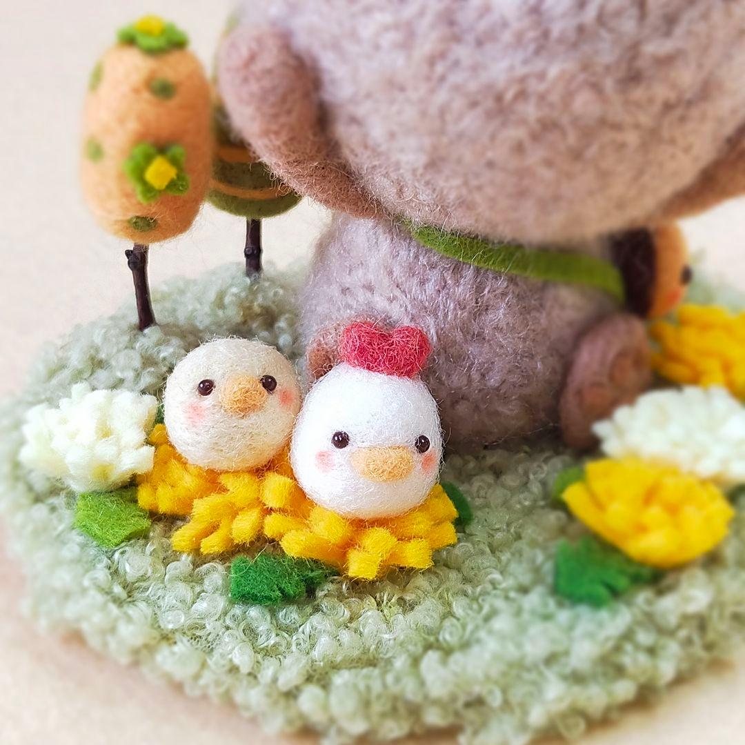 ✿羊毛フェルト✿MAKI様✿ふわふわくまさん✿ニワトリさん✿ヒヨコちゃん追加✿
