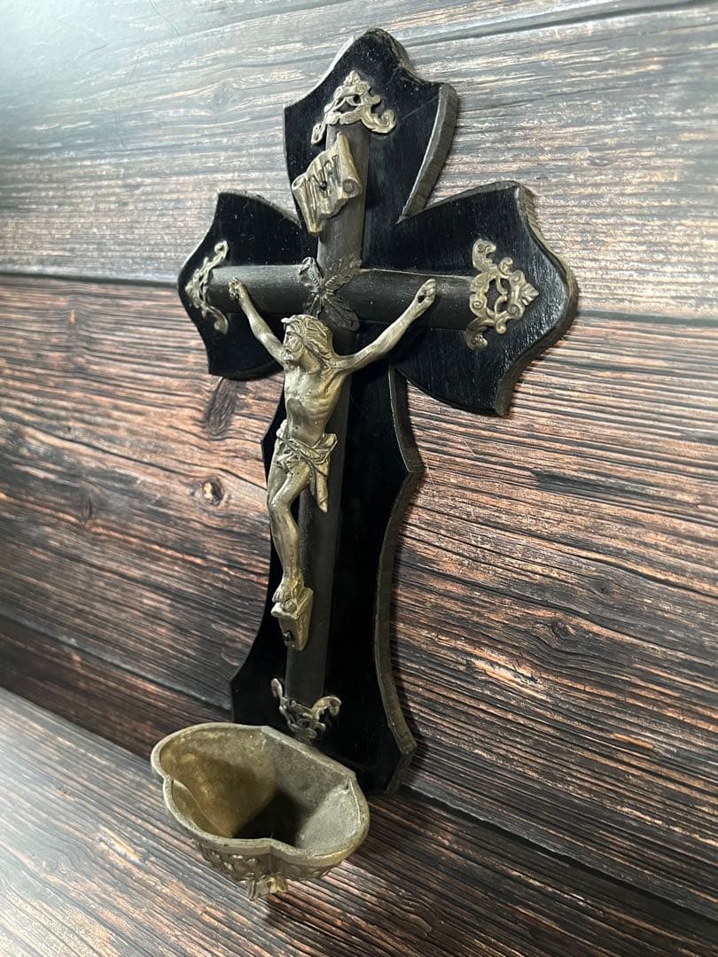 フランス　アンティーク　聖水盤　イエスキリスト 磔刑　十字架　クロス