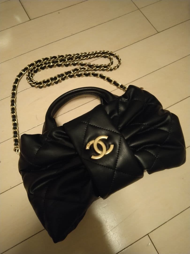 CHANEL シャネル ノベルティ リボン ショルダーバッグ 黒 ブラック