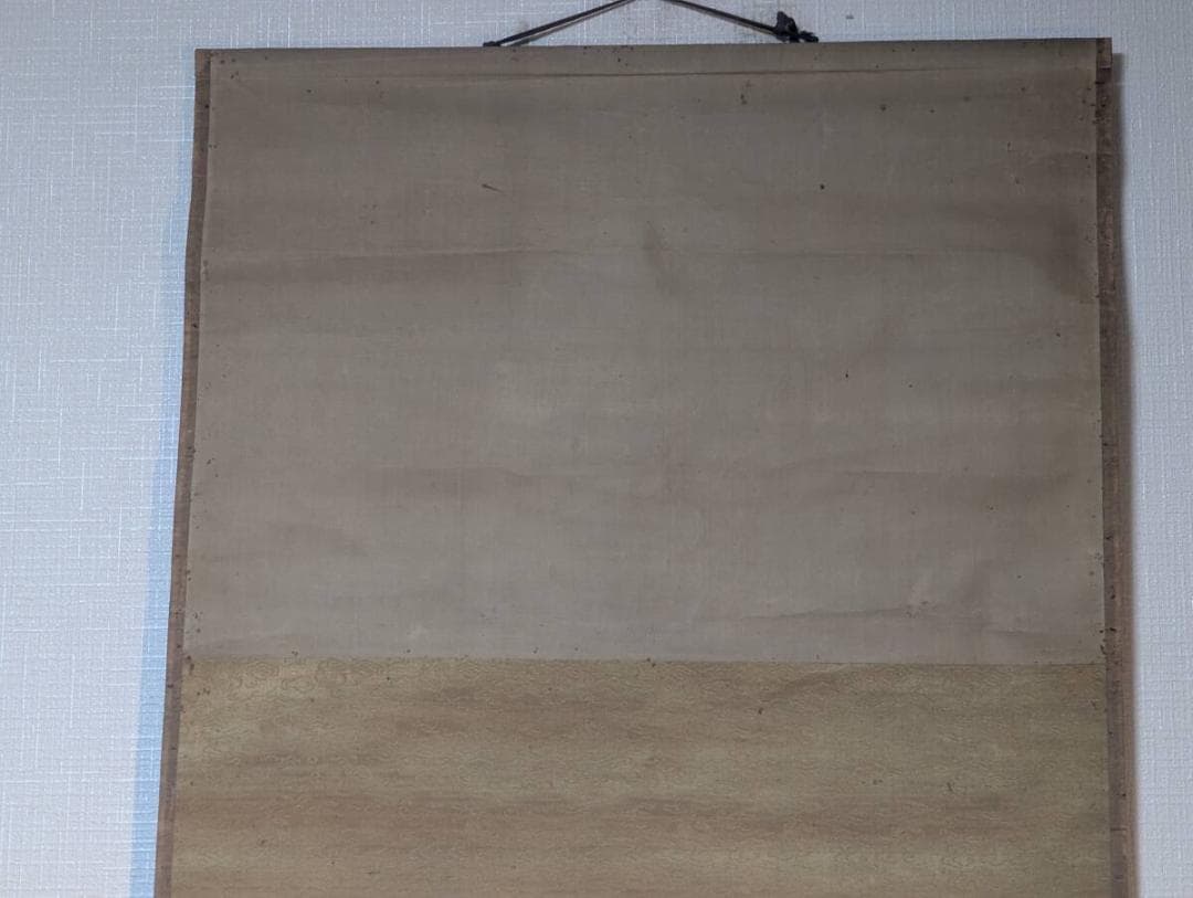 真作】掛軸　古雅なる山水人物画　橋を渡る旅人図　墨彩山水掛軸　U147