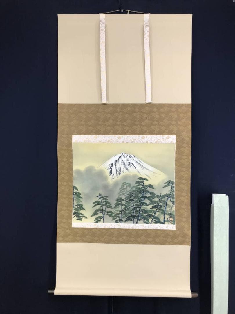 真作/麦水/富士山松林図/富峰図/富岳図/山水図/横物/掛軸名家伝来AH-541