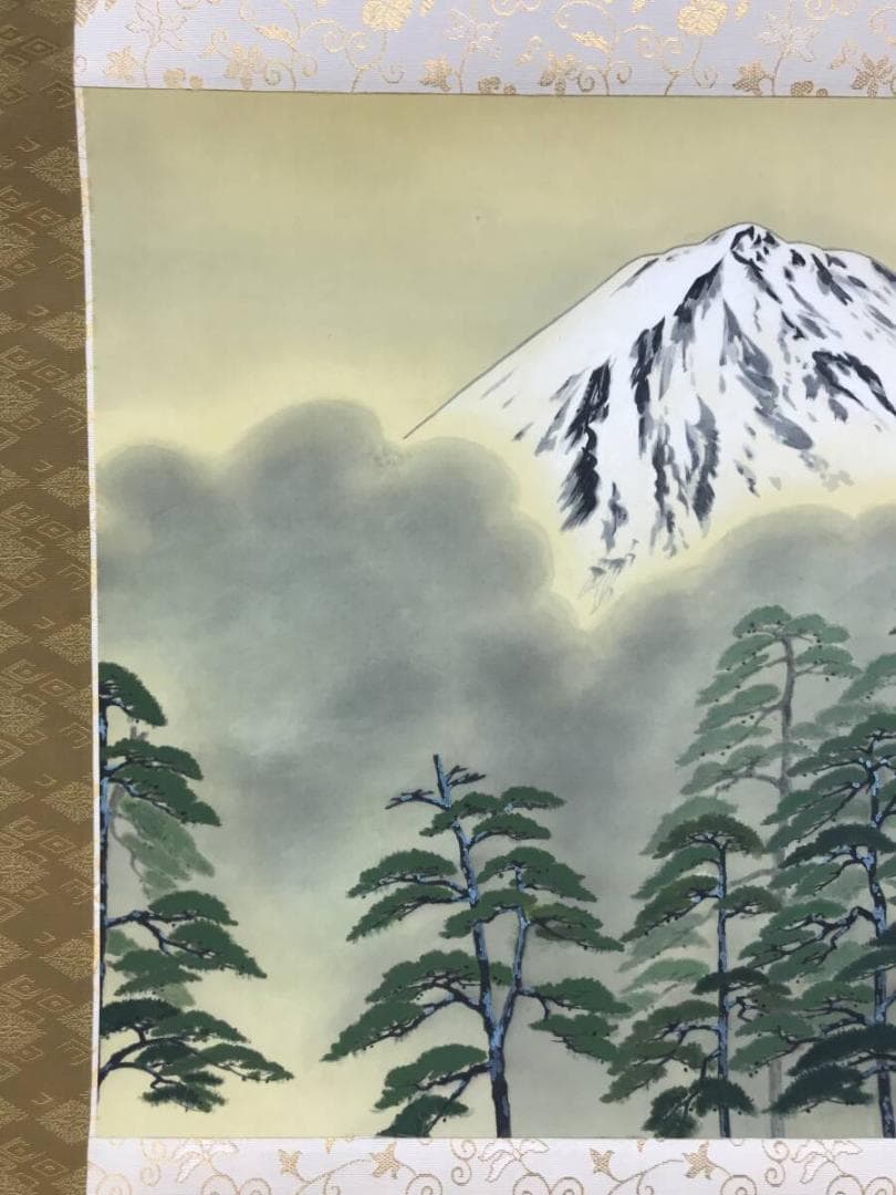 真作/麦水/富士山松林図/富峰図/富岳図/山水図/横物/掛軸名家伝来AH-541