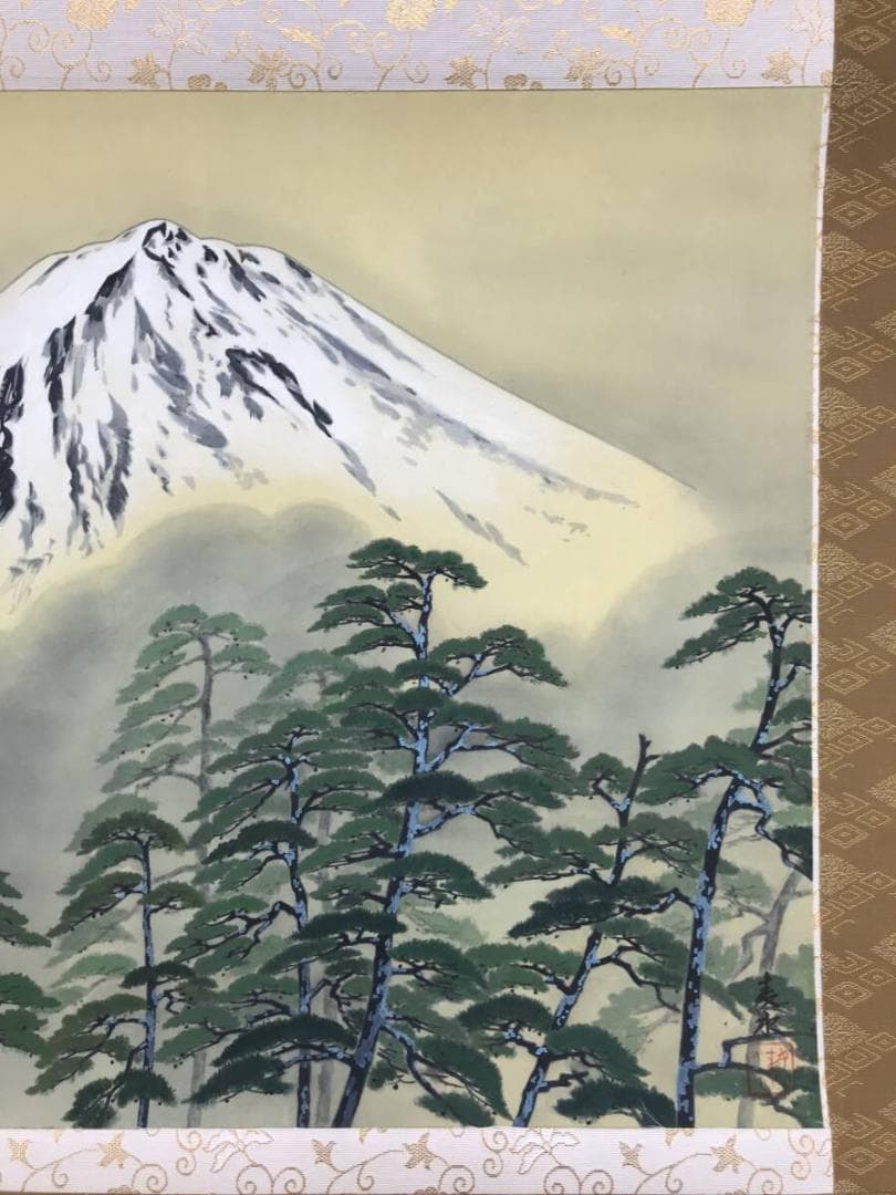 真作/麦水/富士山松林図/富峰図/富岳図/山水図/横物/掛軸名家伝来AH-541