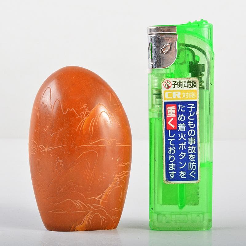 中国　玉石彫刻　山水人物刻　紙鎮　置物　C　R5926