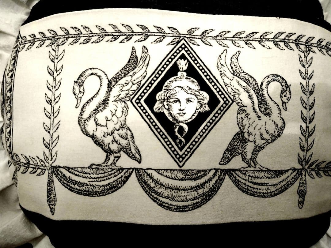 ※フランスアンティーク　イニシャル手刺繍　トワルドジュイ　クッション