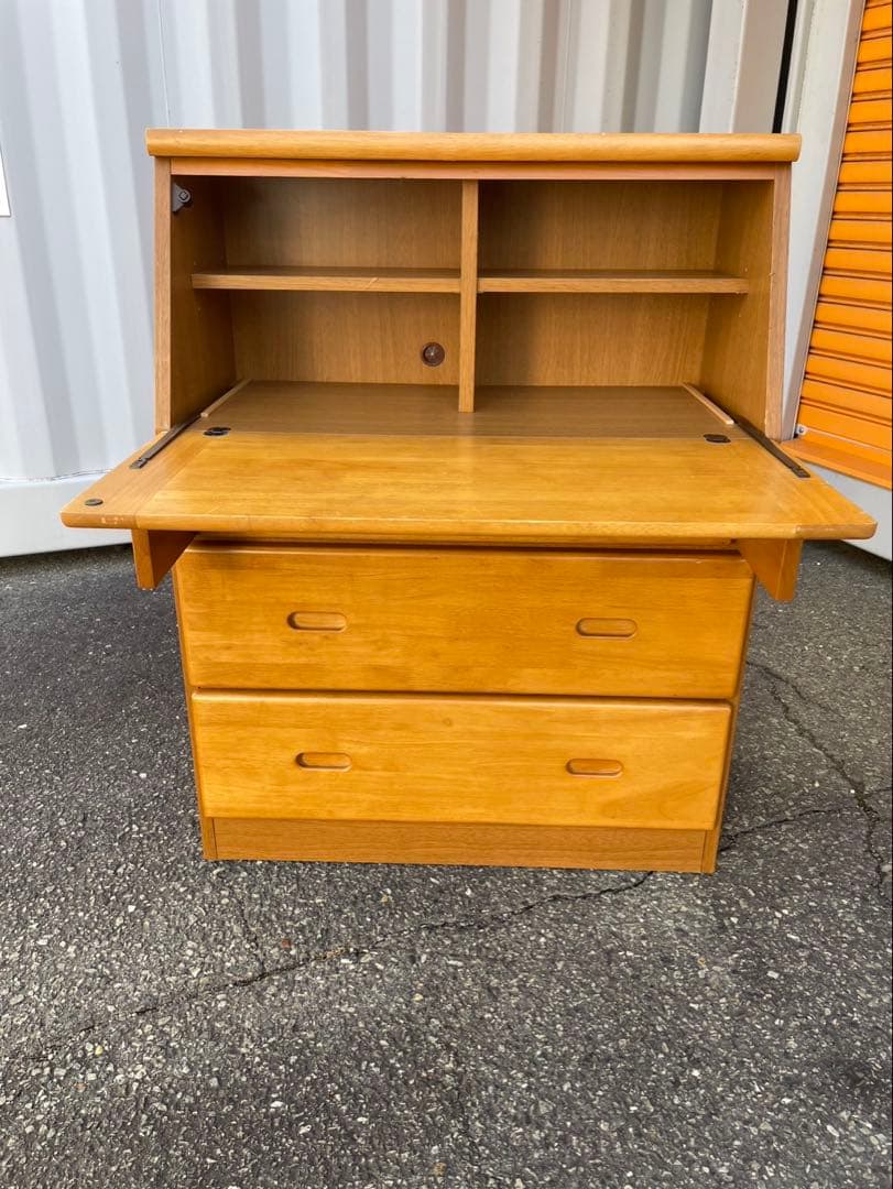 吉川木工　木製 ライティングビューロー デスク 3段引き出し 収納家具