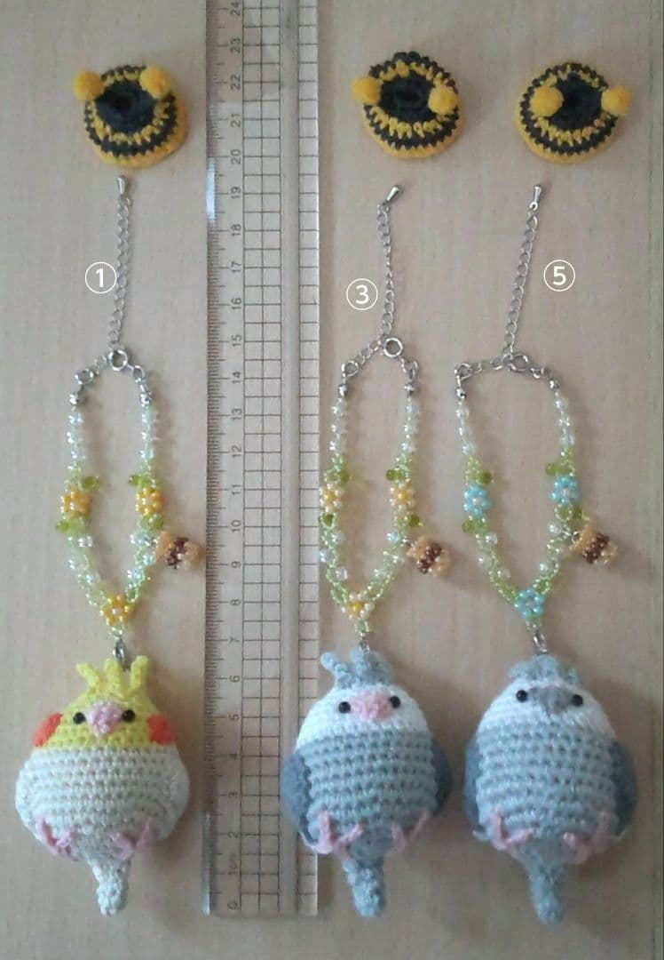 ☆まめひこ☆オカメインコあみぐるみバッグチャーム5点セット