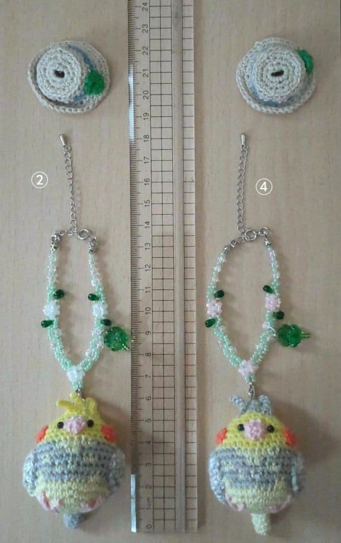 ☆まめひこ☆オカメインコあみぐるみバッグチャーム5点セット