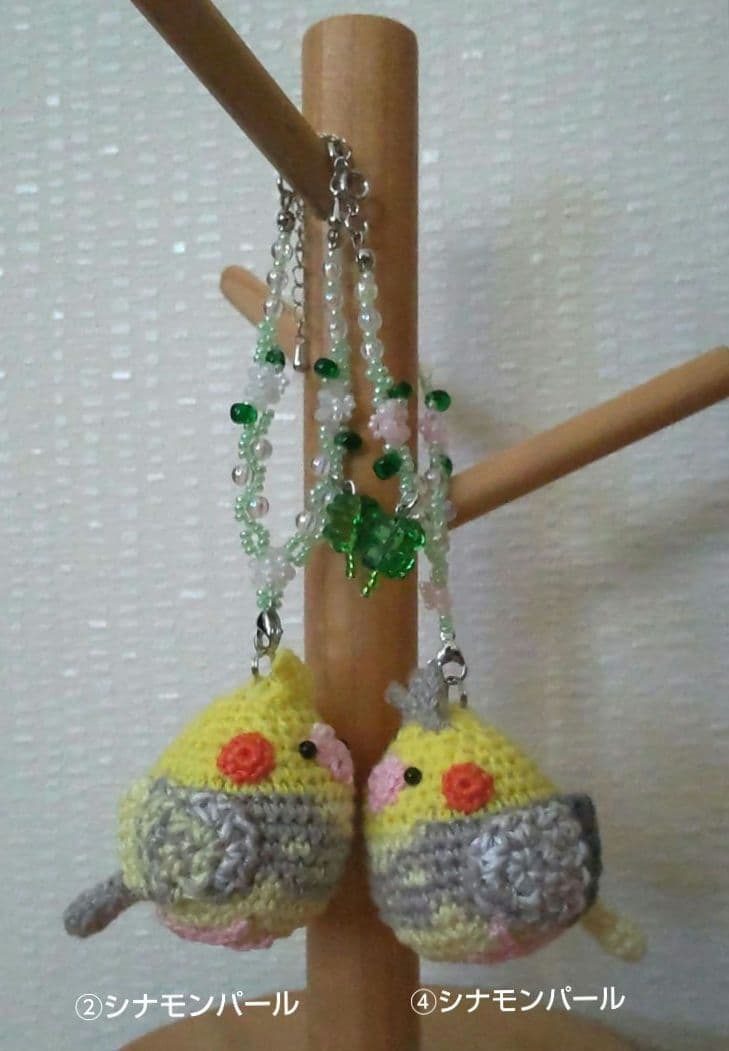 ☆まめひこ☆オカメインコあみぐるみバッグチャーム5点セット