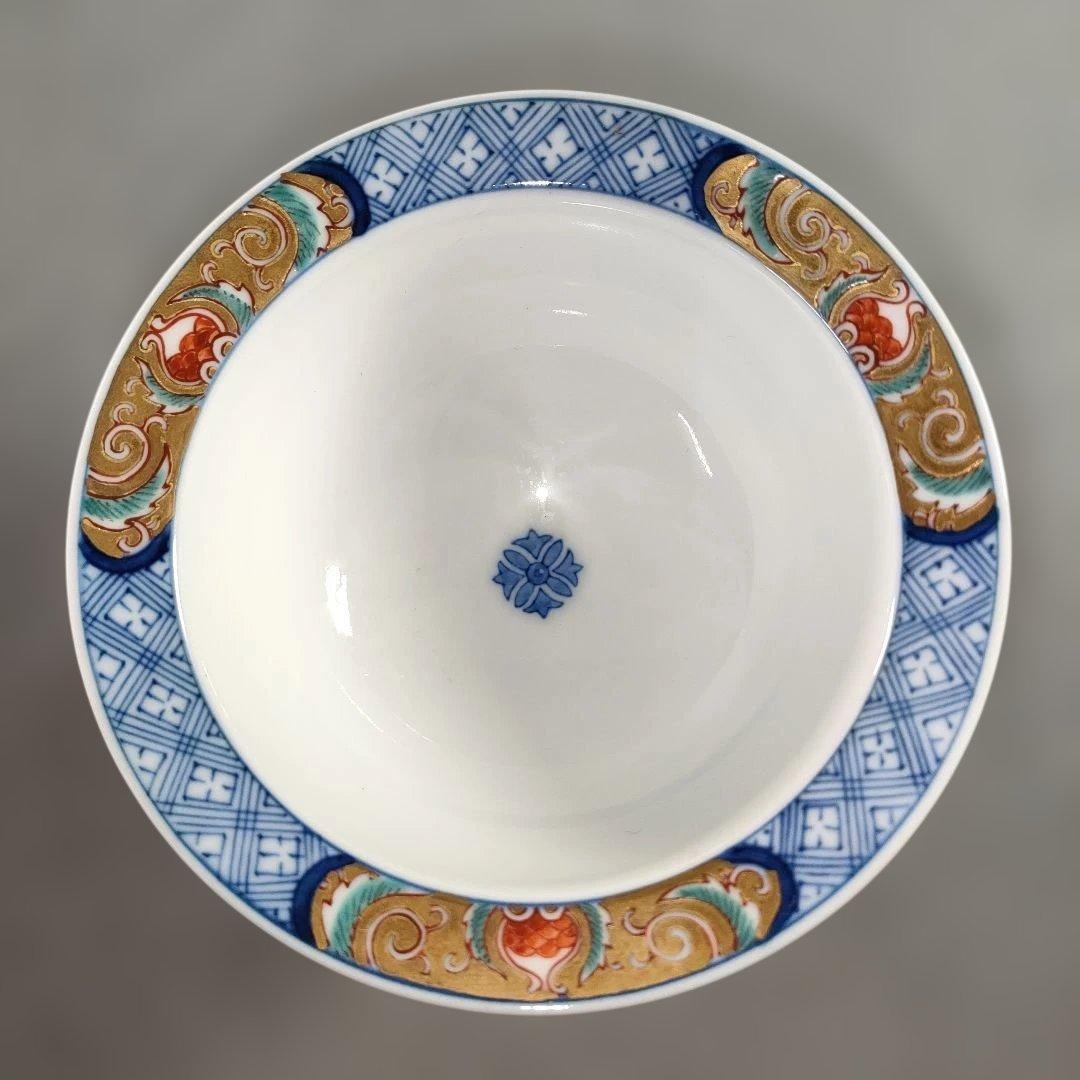 A1342-1/有田焼/幸右衛門窯/染錦金彩色絵花草文茶碗10客/飯碗/懐石道具