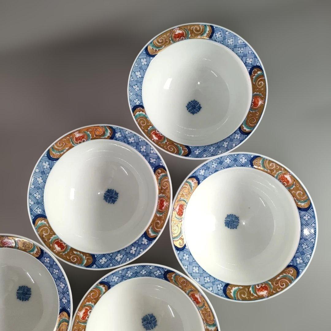 A1342-1/有田焼/幸右衛門窯/染錦金彩色絵花草文茶碗10客/飯碗/懐石道具