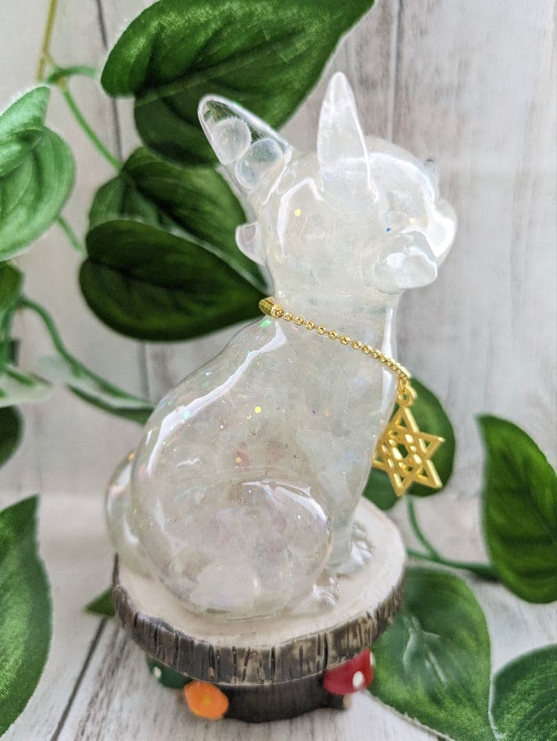 【琥珀】エンジェルオーラクォーツのきつねさん形オルゴナイト☆他３点