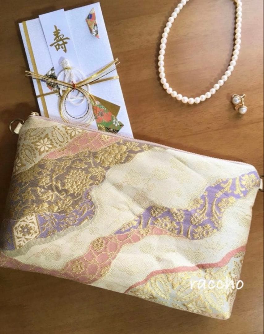 帯リメイク ゴールド花唐草 クラッチバッグ