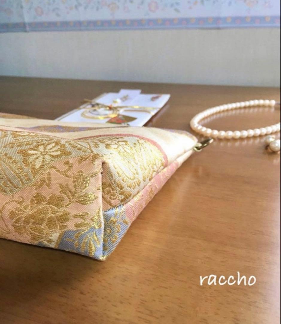帯リメイク ゴールド花唐草 クラッチバッグ